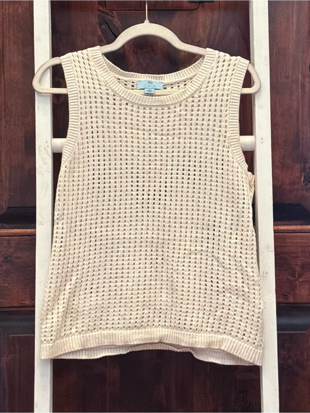 CeCe Cream Crochet Knit Sleeveless Tank Top